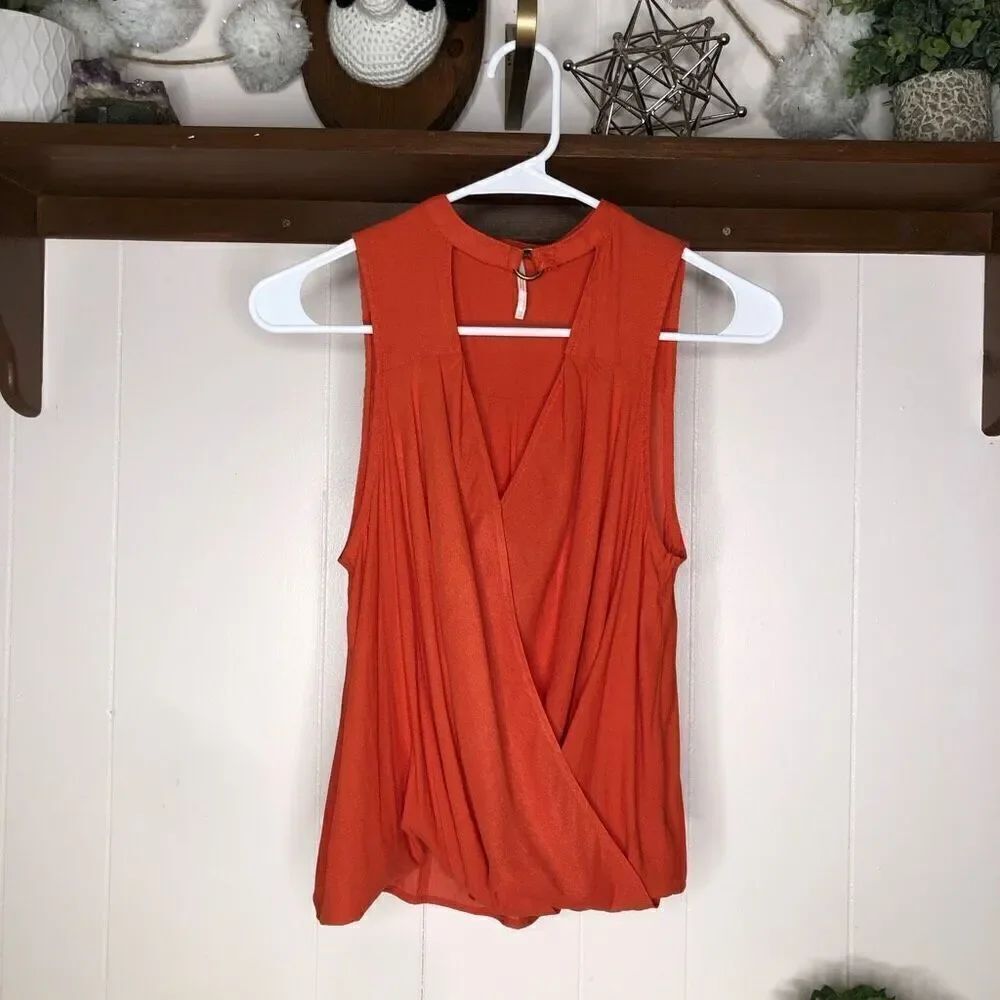 Free People Women's Drapey Oh So Fine Choker Sleeveless Tank Top Orange XS